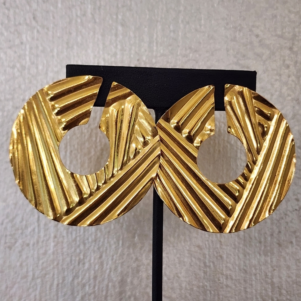 Gold-Tone Textured Costume Hoop Oversized Stud Earrings